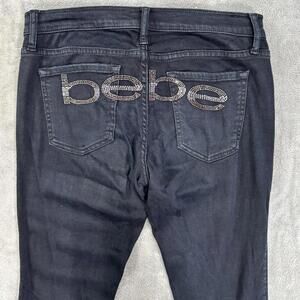 Bebe Jeans 28 Y2K Spell Out Rhinestone Skinny‎ Vintage Crystal Pockets Bling Gem
